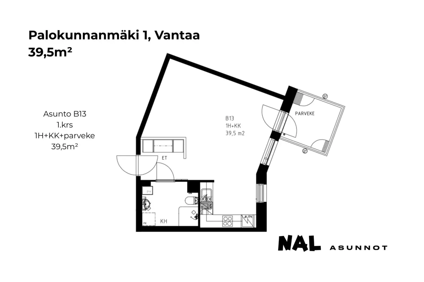 Palokunnanmäki 1, 39,5m², B13