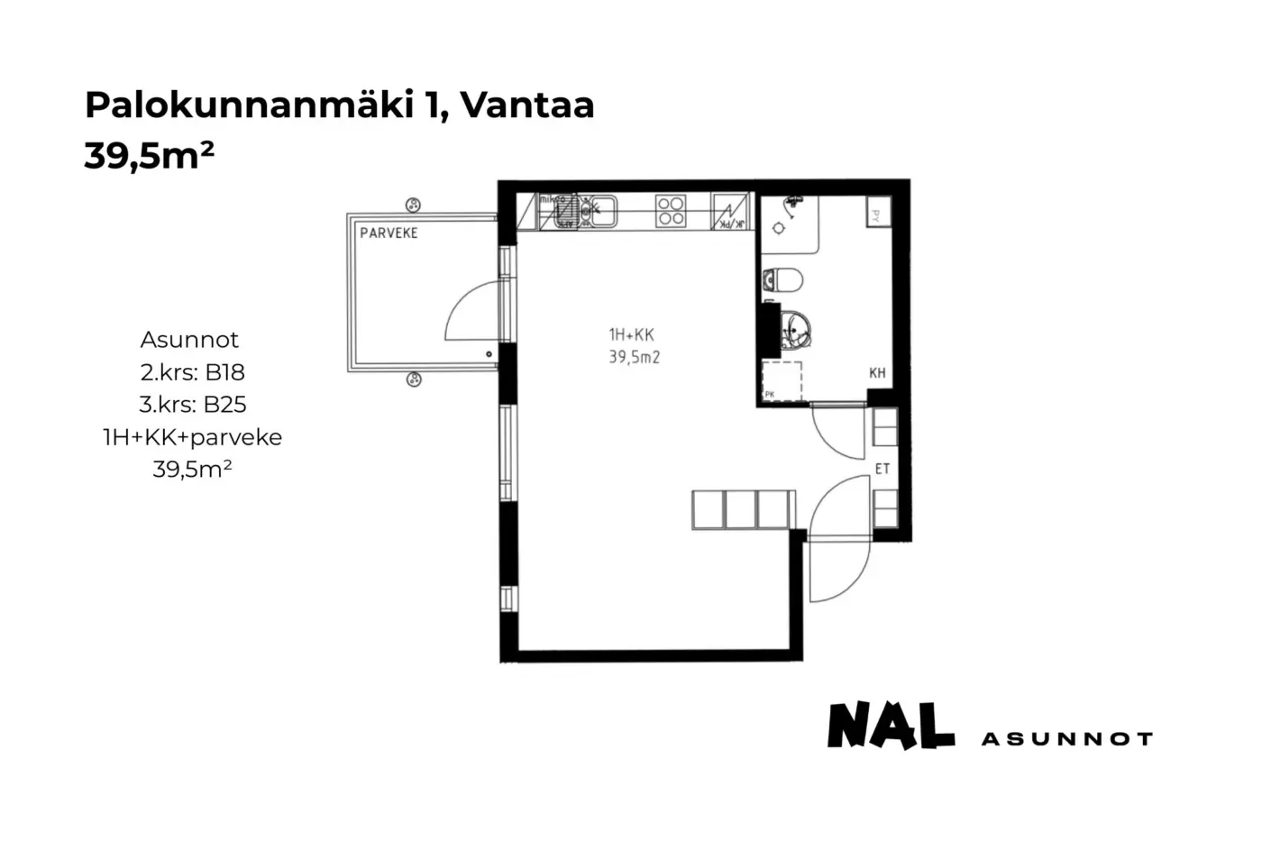 Palokunnanmäki 1, 39,5m², B18, B25
