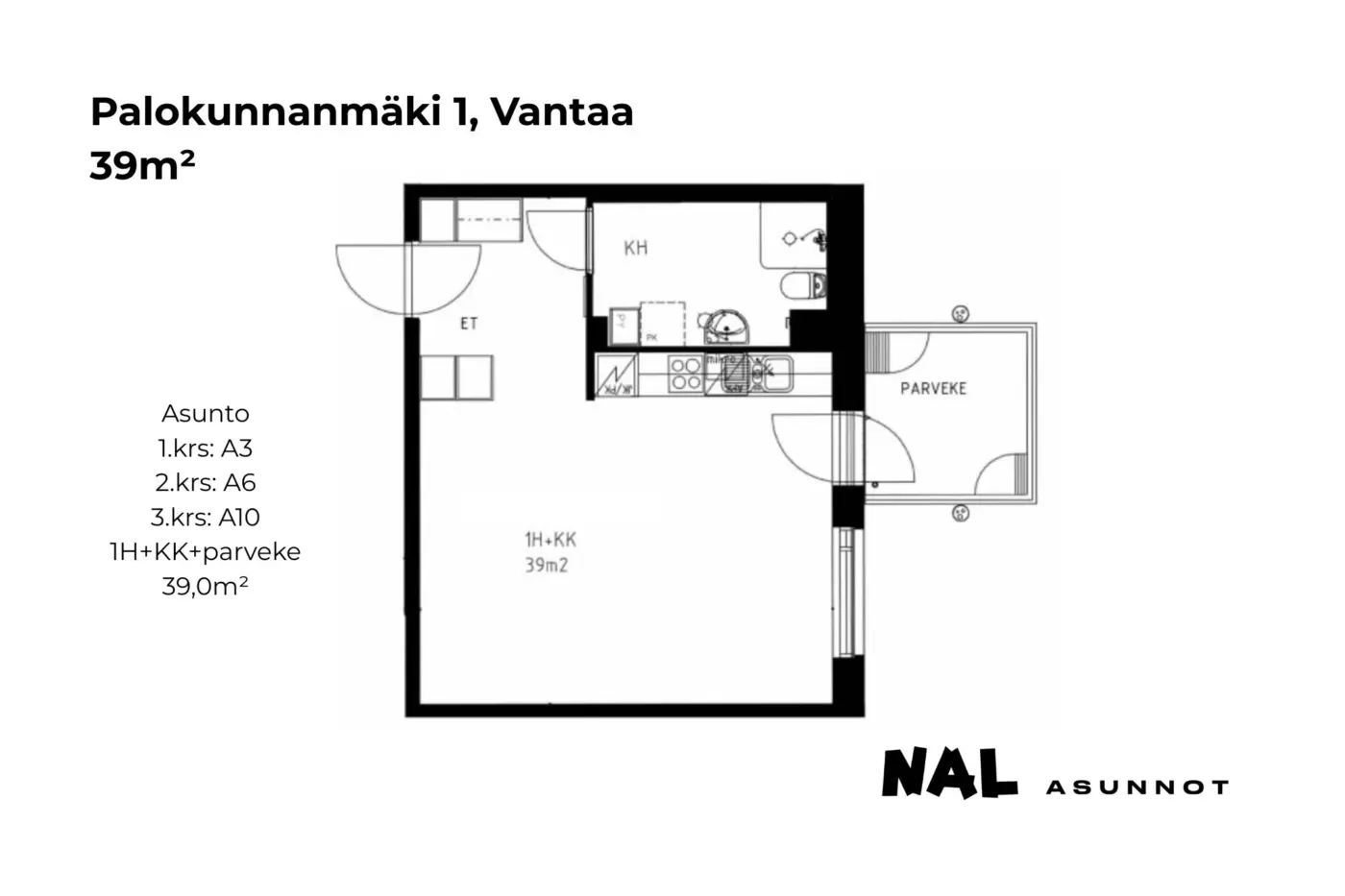 Palokunnanmäki 1, 39m², A3, A6, A10