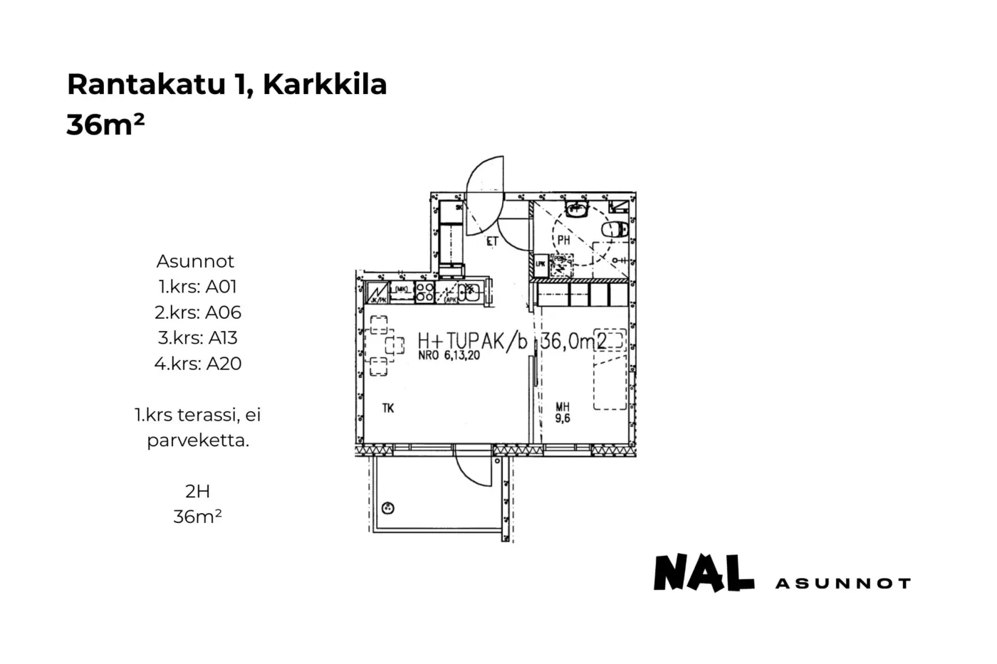Rantakatu 1, A01, A06, A13, A20, 36m2