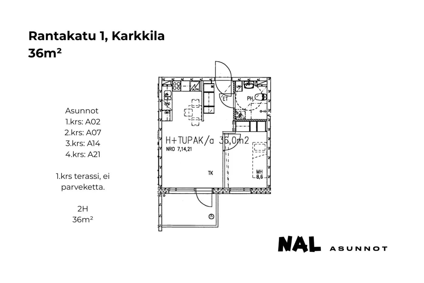 Rantakatu 1, A02, A07, A14, A21, 36m2