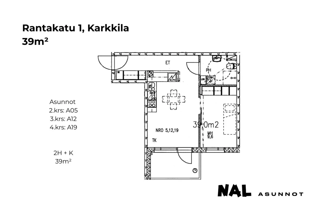 Rantakatu 1, A05, A12, A19, 39m2