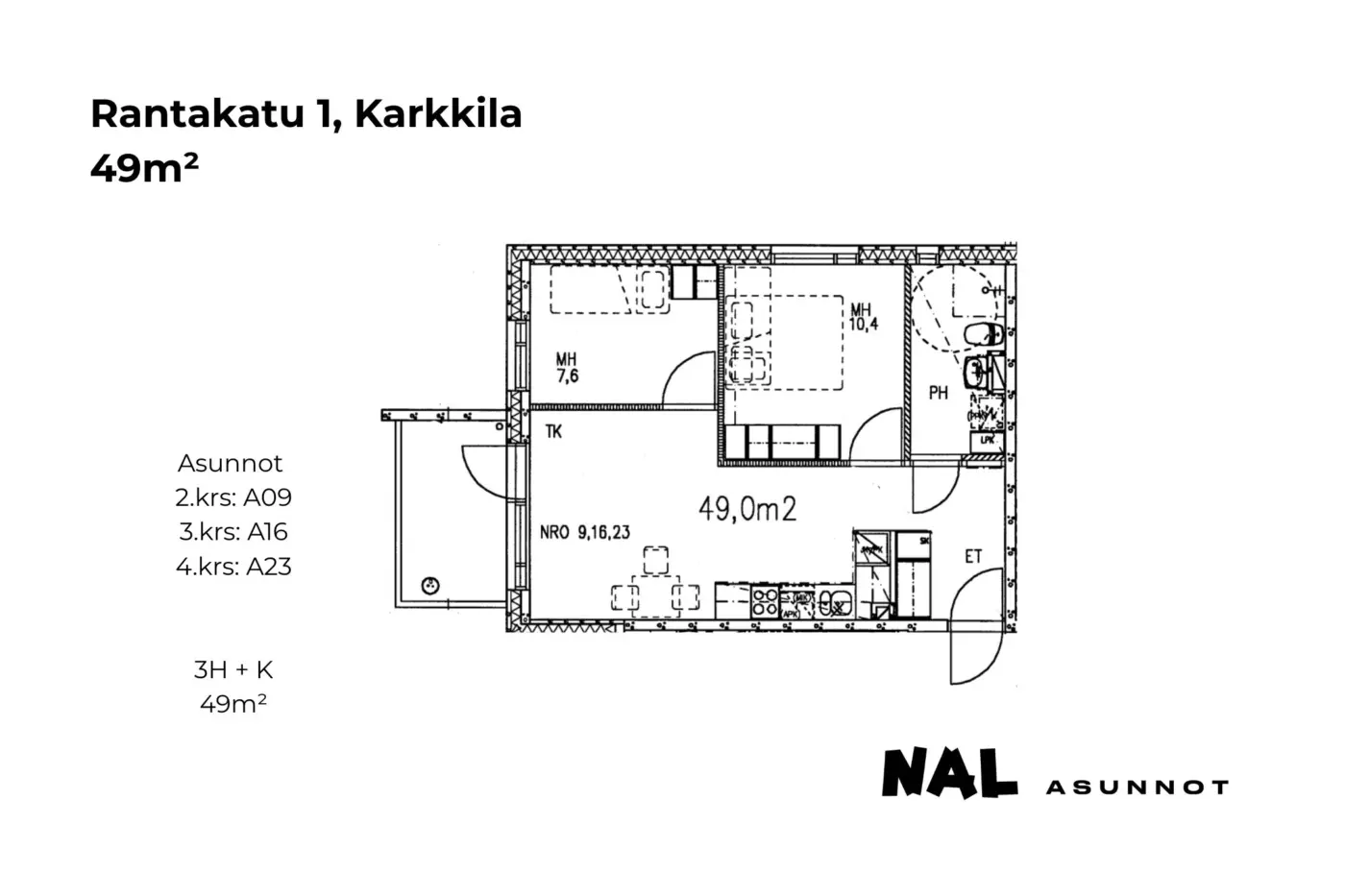 Rantakatu 1, A09, A16, A23, 49m2