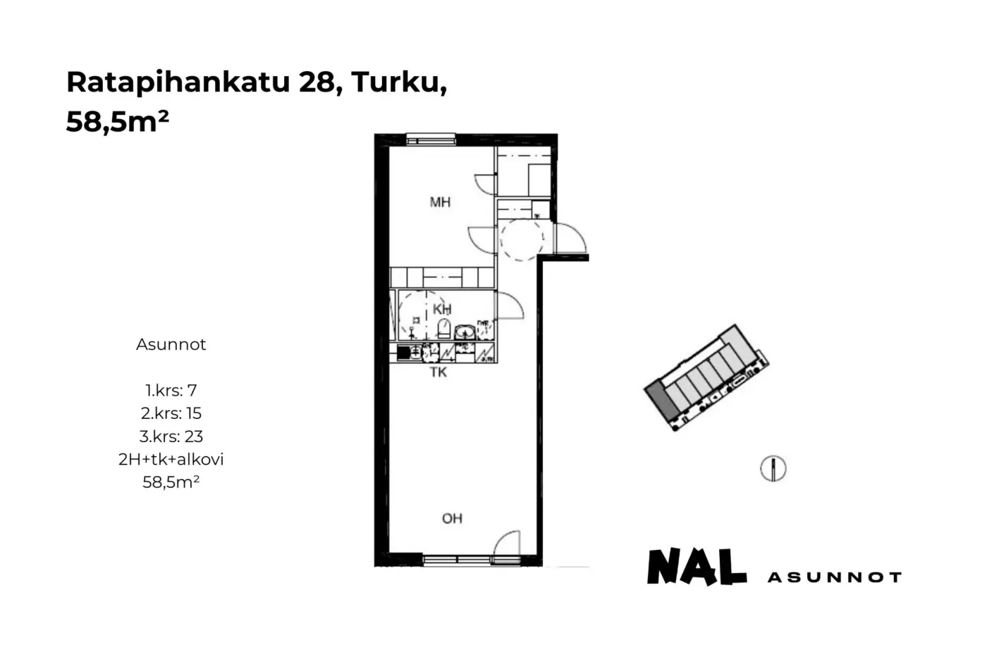 Ratapihankatu 28, 58,5m², 7, 15, 23