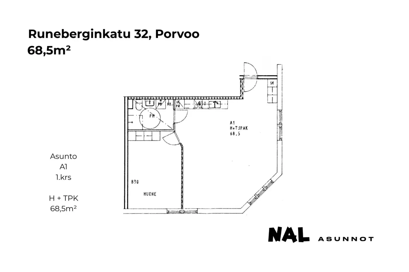 Runeberginkatu 32, A1, 68,5m2
