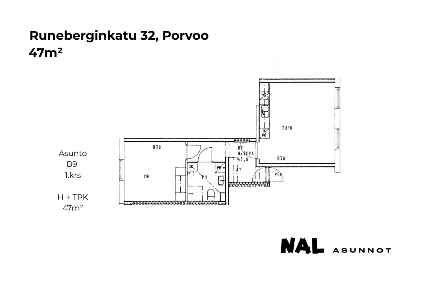 Runeberginkatu 32, B9, 47m2