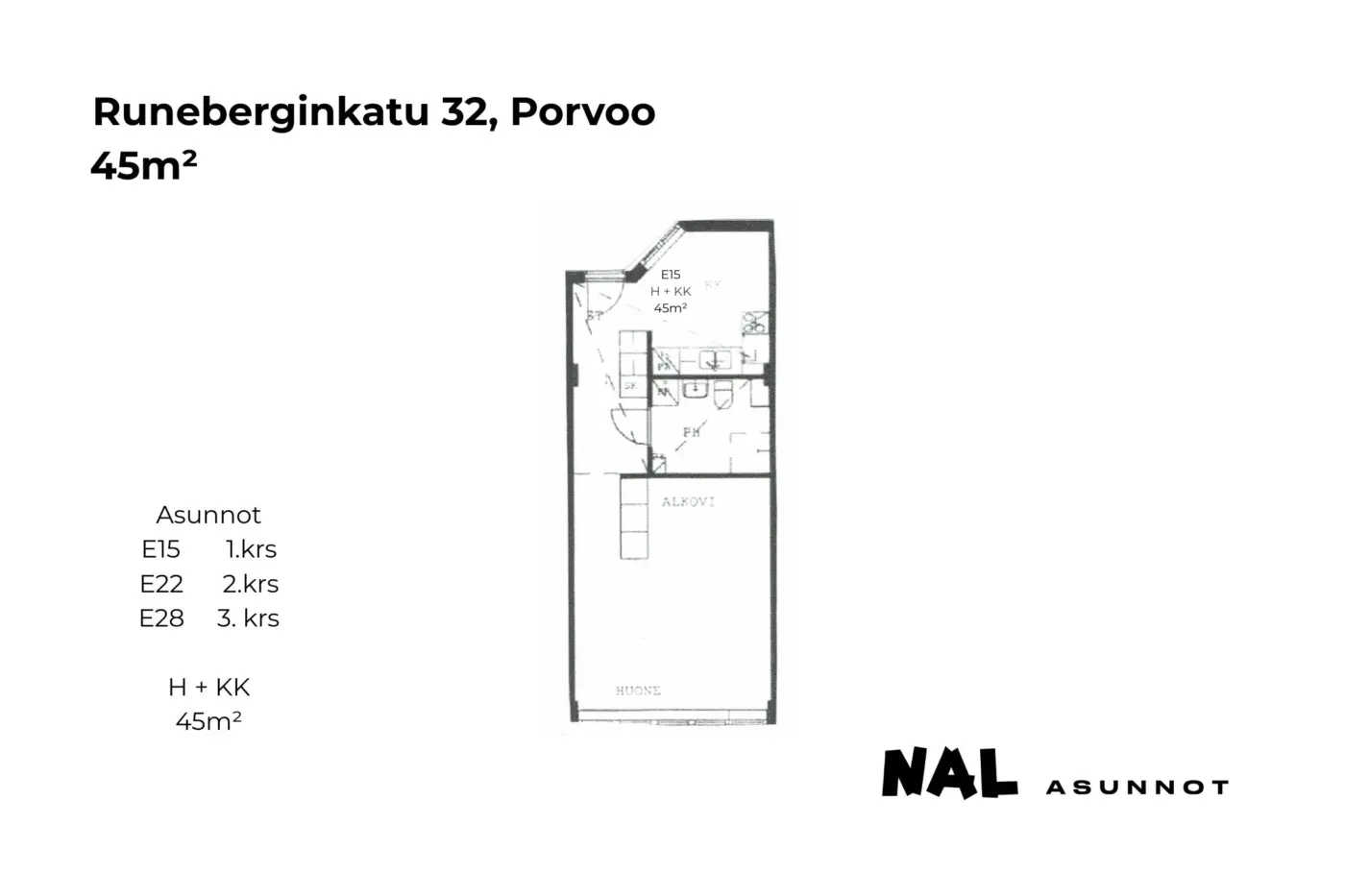 Runeberginkatu 32, E15, E22, E28, 45m2