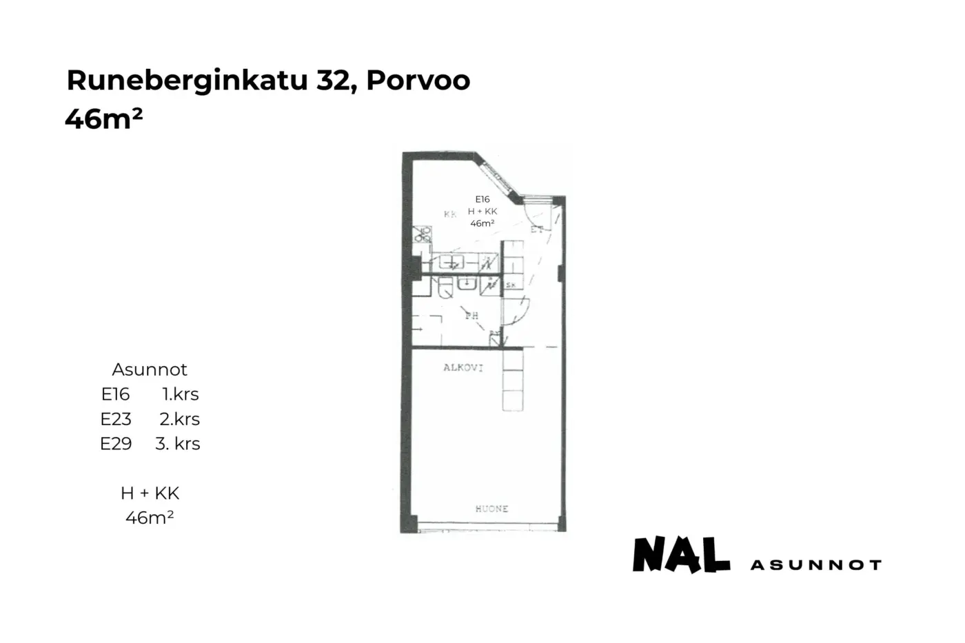 Runeberginkatu 32, E16, E23, E29, 46m2