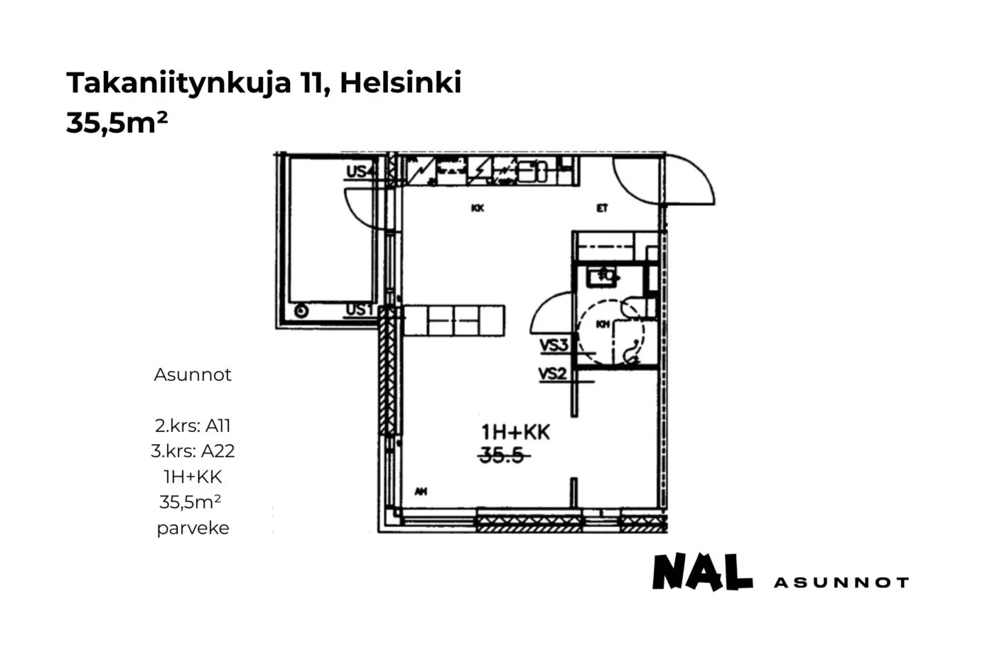 Takaniitynkuja 11, 35,5m², A11, A22