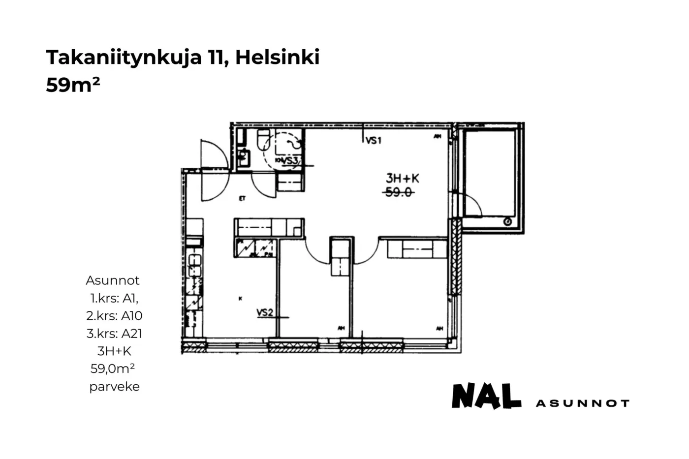 Takaniitynkuja 11, 59m², A1, A10, A21