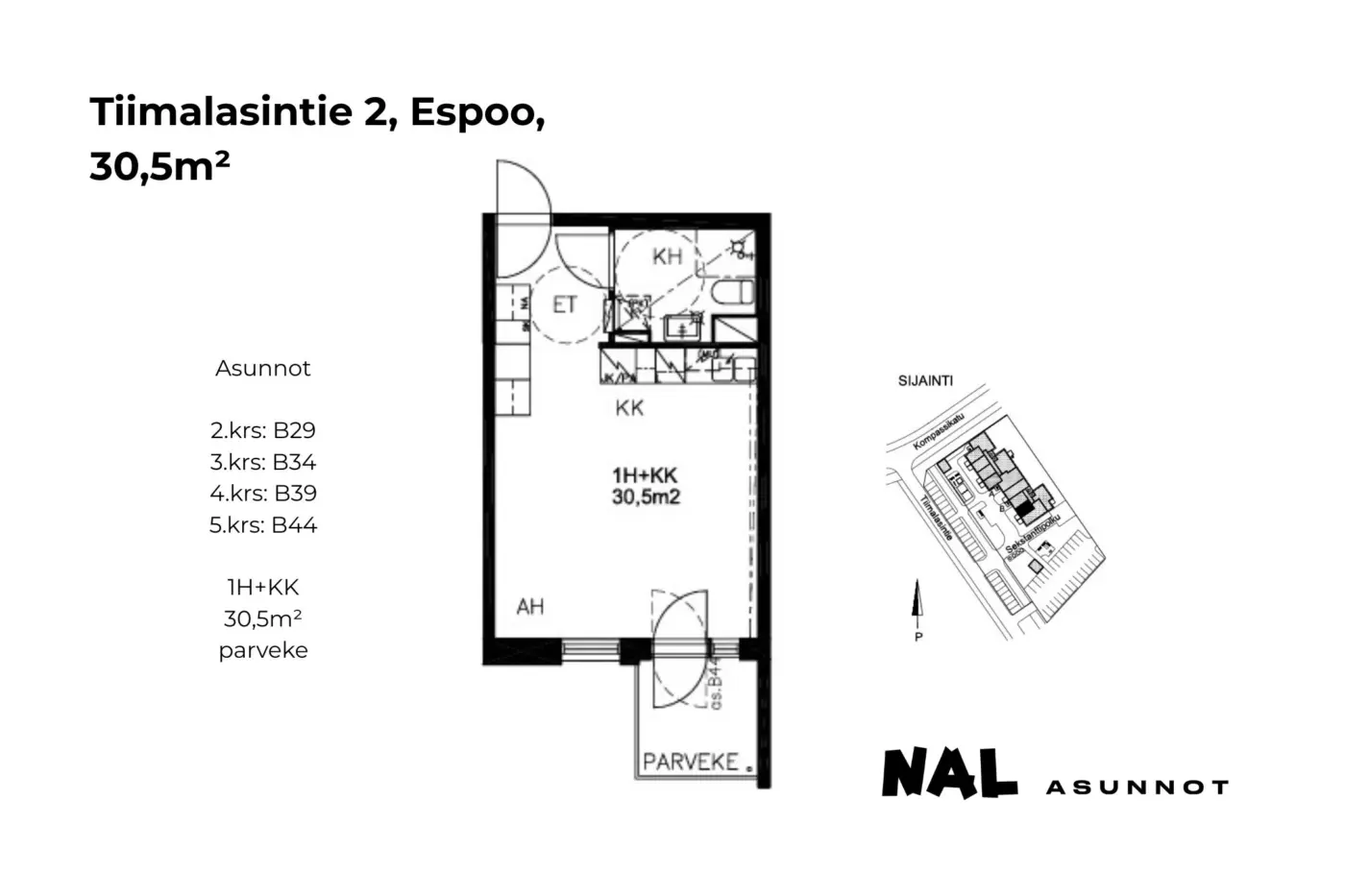 Tiimalasintie 2, 30,5m², B29, B34, B39, B44