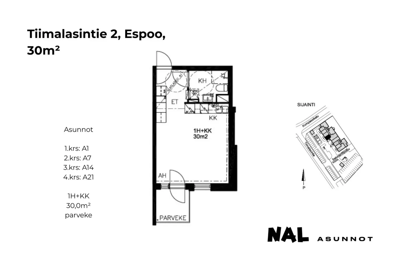 Tiimalasintie 2, 30m², A1, A7, A14, A21