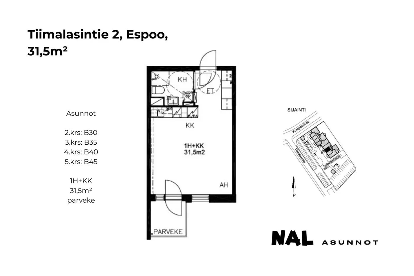 Tiimalasintie 2, 31,5m², B30, B35, B40, B45