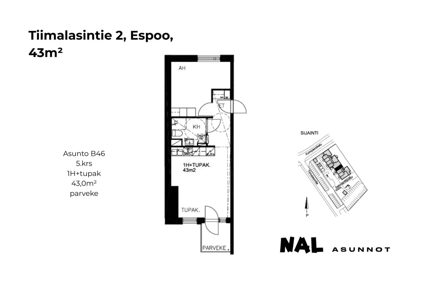 Tiimalasintie 2, 43m², B46