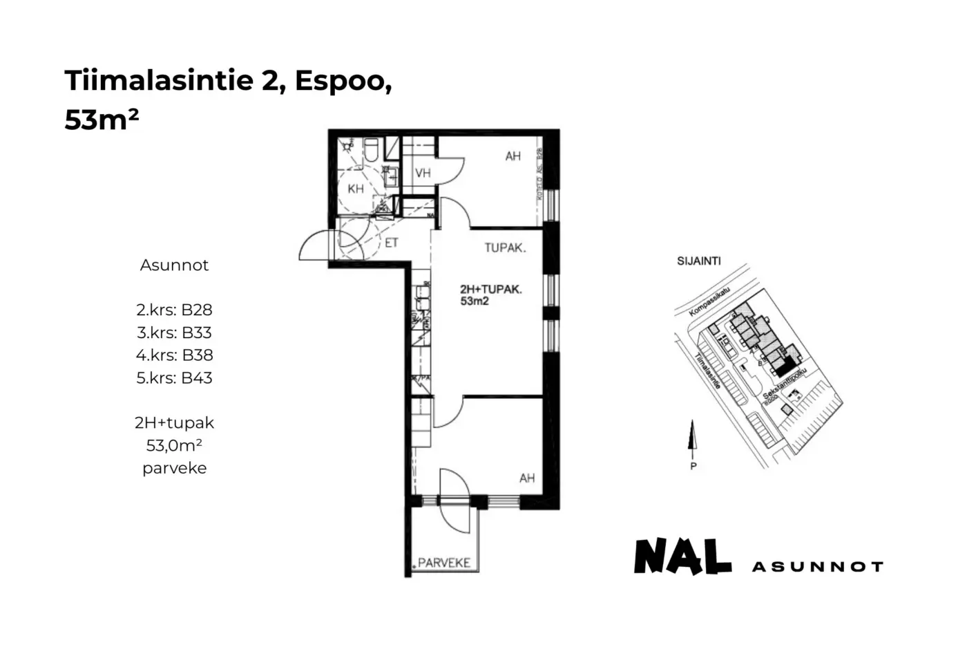 Tiimalasintie 2, 53m², B28, B33, B38, B43