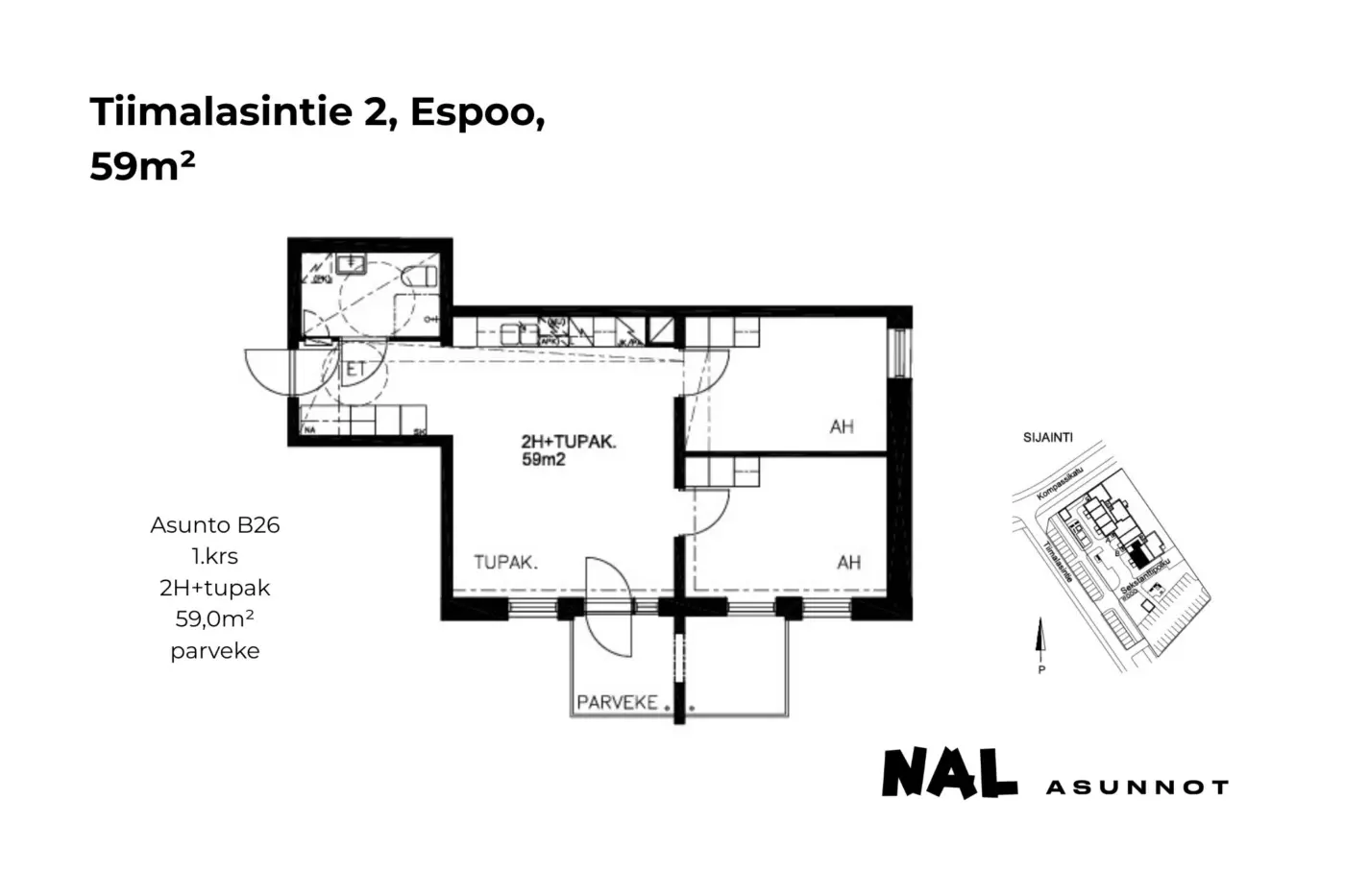 Tiimalasintie 2, 59m², B26