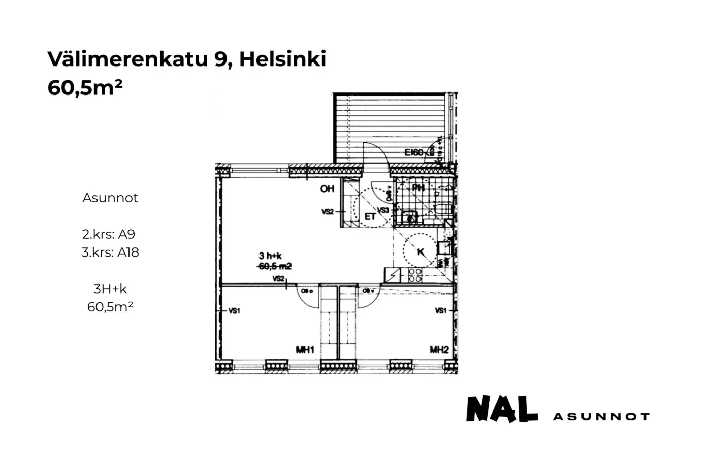 Välimerenkatu 9, 60,5m², A9, A18