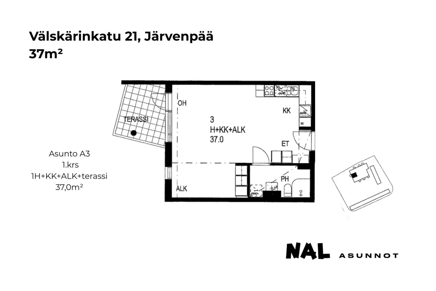 Välskärinkatu 21, 37m², A3