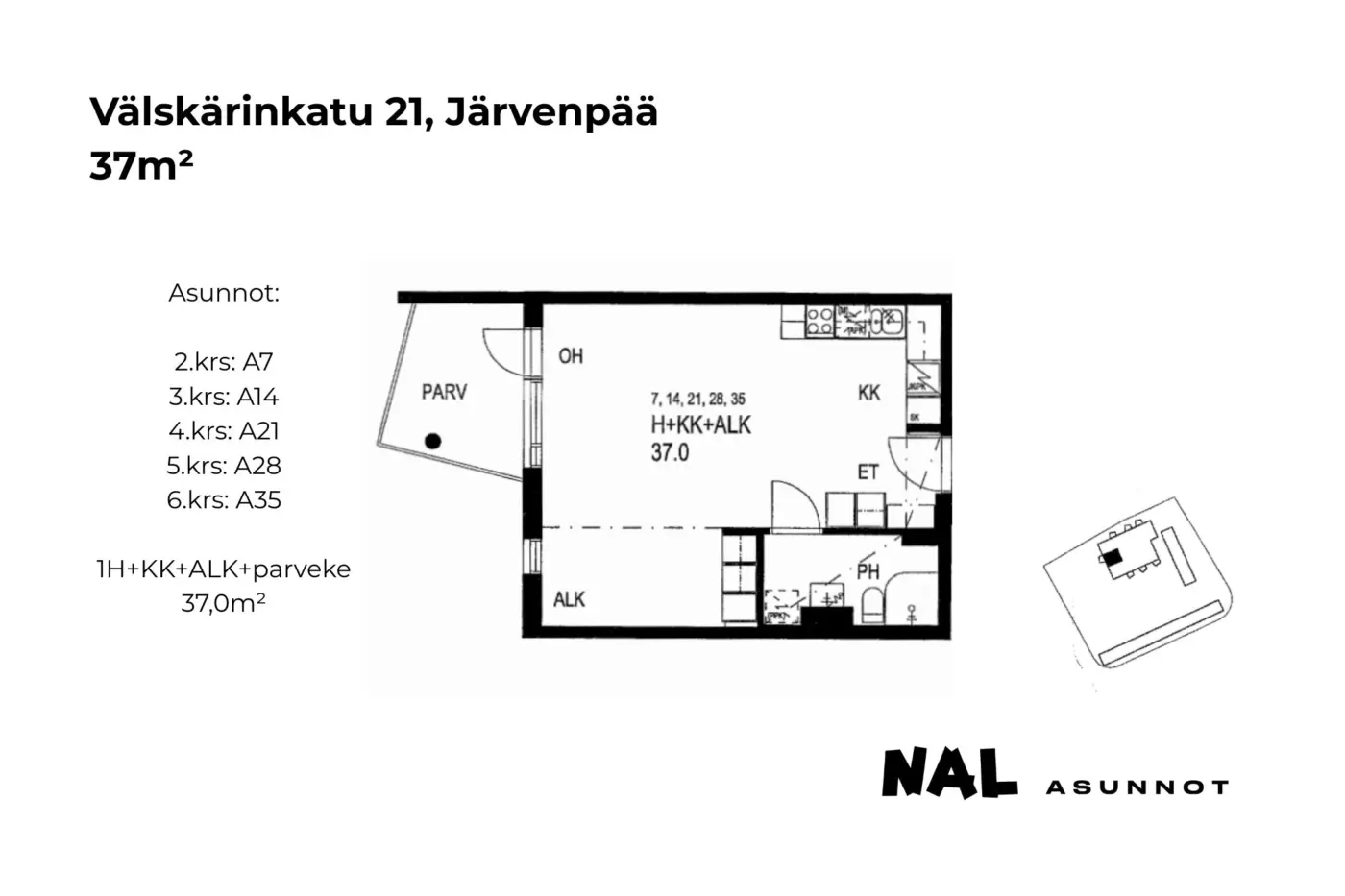Välskärinkatu 21, 52m², A7, A14, A21, A28, A35