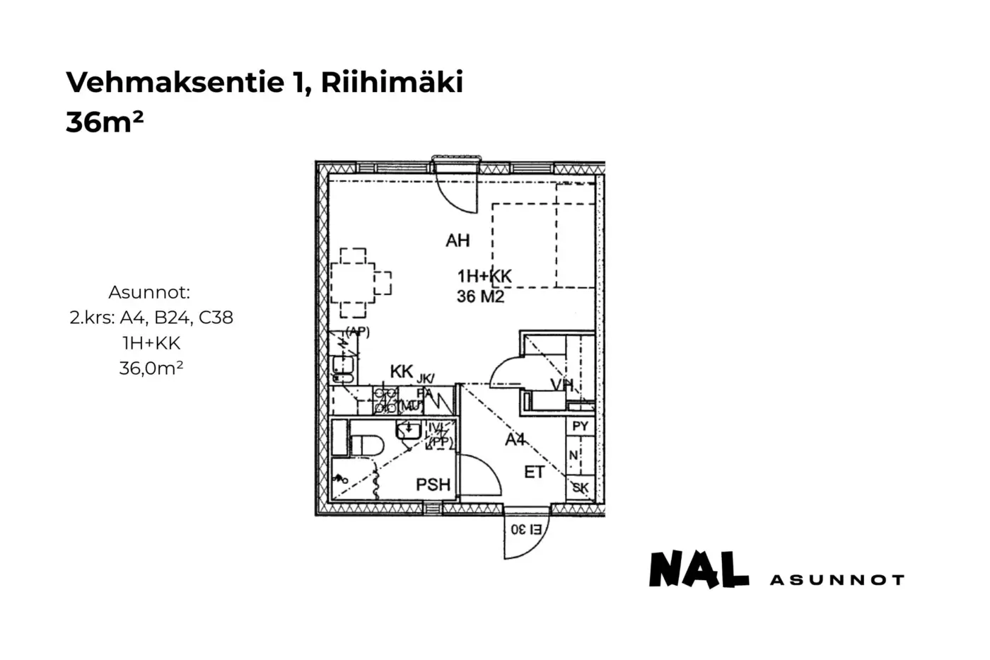 Vehmaksentie 1, 36m², A4, B24, C38